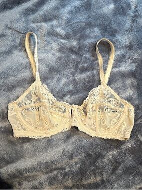 Boux Avenue Cream Beige Unlined Lace & Mesh Bra 32C Sexy Lingerie Balconette